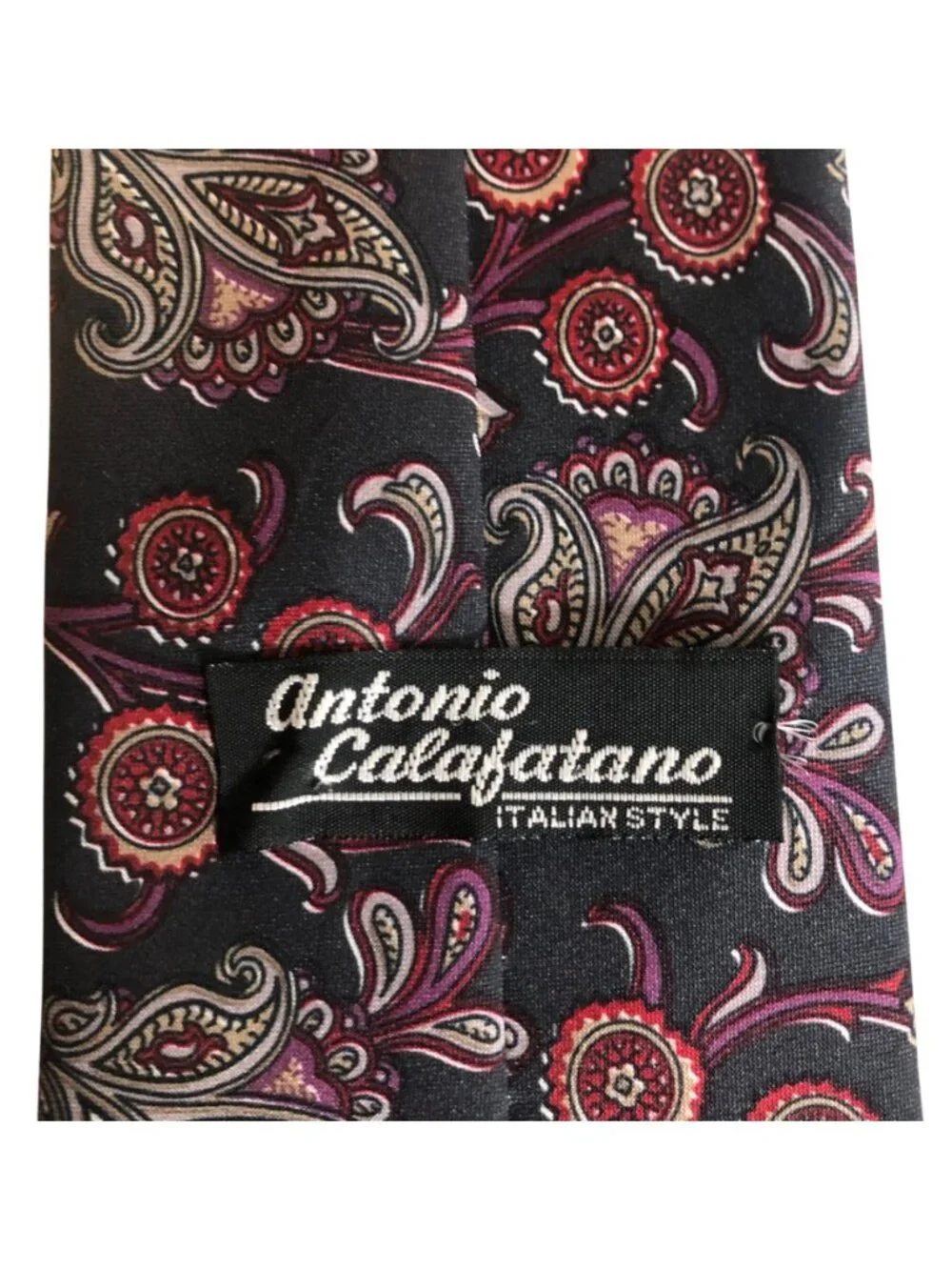 Antonio Calafatano Italian Style Tie Black Paisley Mens Necktie Office Formal
